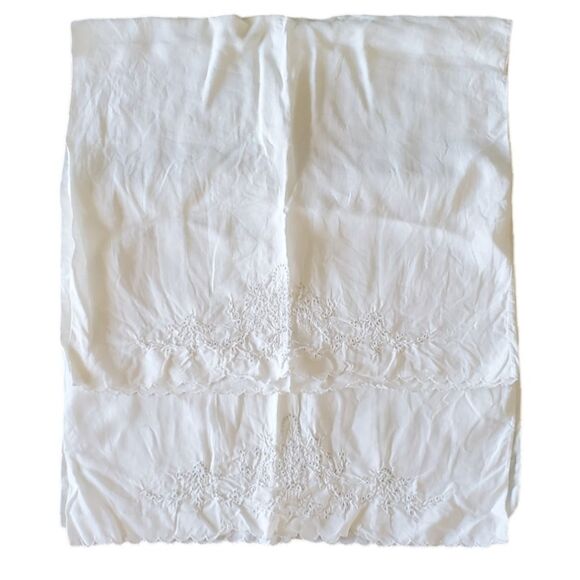 Vintage Large Embroidery & Eyelet Work Open Ended Pillow Cases 35 X 21 - Picture 1 of 9